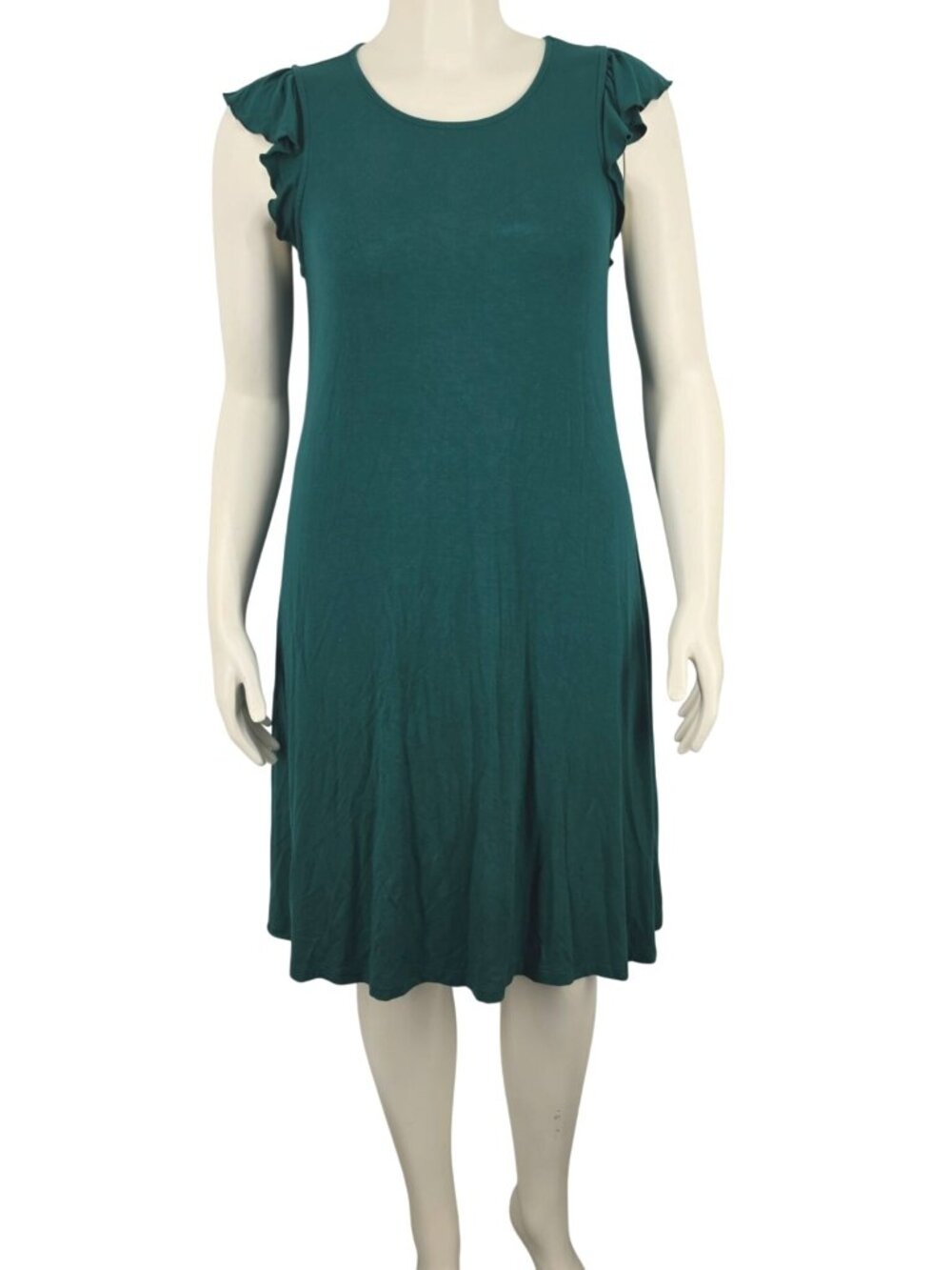 Women's Old Navy Tall Large Dark Green Dress Ruffle Cap Sleeve Stretch Soft